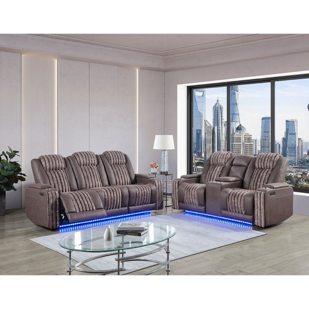 Power Reclining Sofa with Power Headrest and Drop Down Table - Black, Dark Brown, or Dark Gray