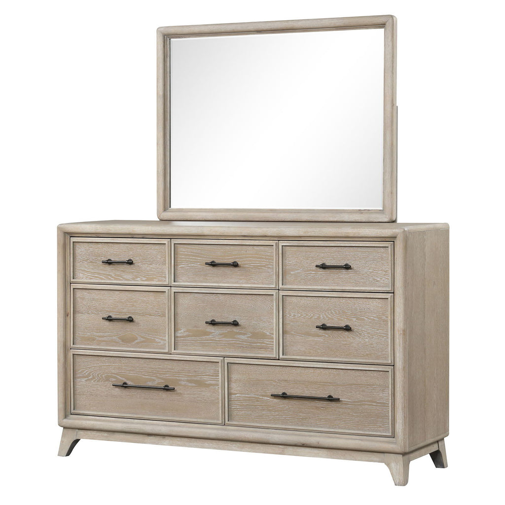 Oak 8 Drawers Dresser & Mirror with Smooth Ball-Bearing Glides