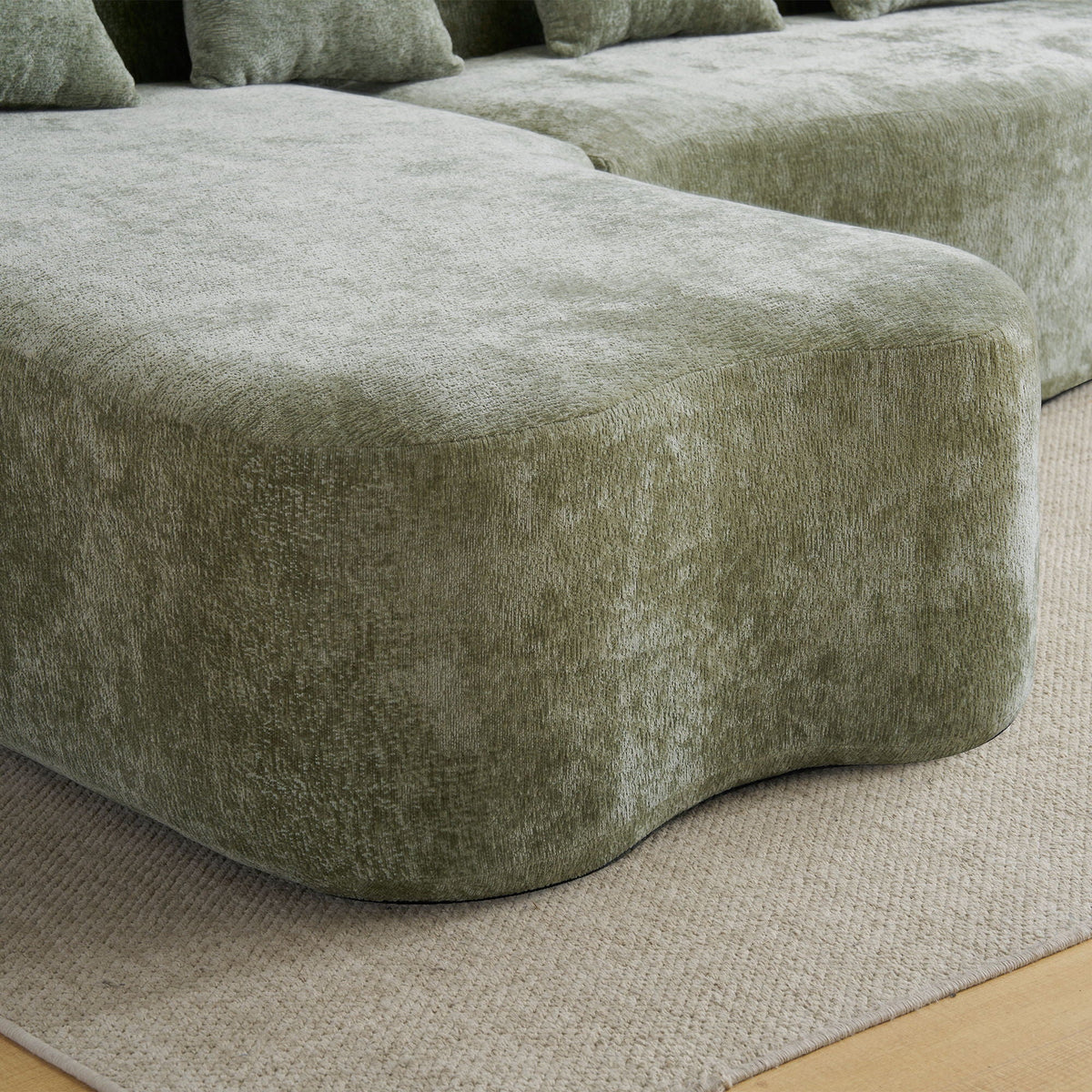 Modular L-Shape Sectional Sofa with Curved Chaise - Green, Beige, Gray