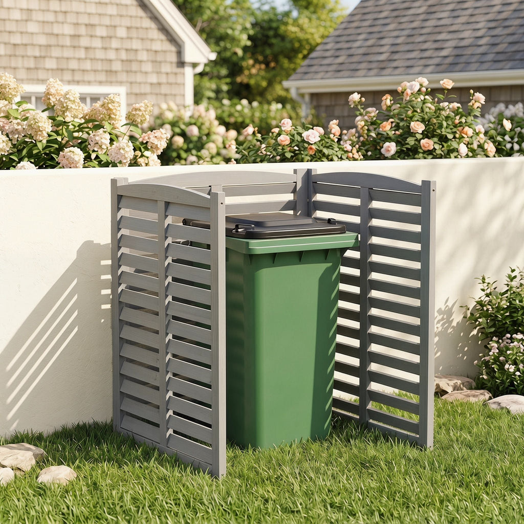 3 Panel Outdoor Wooden Air Conditioner Fence with Privacy Screen - Light Brown or Dark Gray