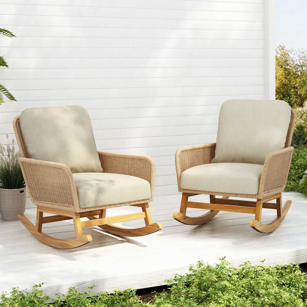 Contemporary Minimalist Wicker Rocking Chair With Soft Cushions