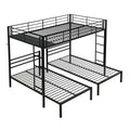 Modern Metal Triple Bunk Bed with Storage Shelf - Black