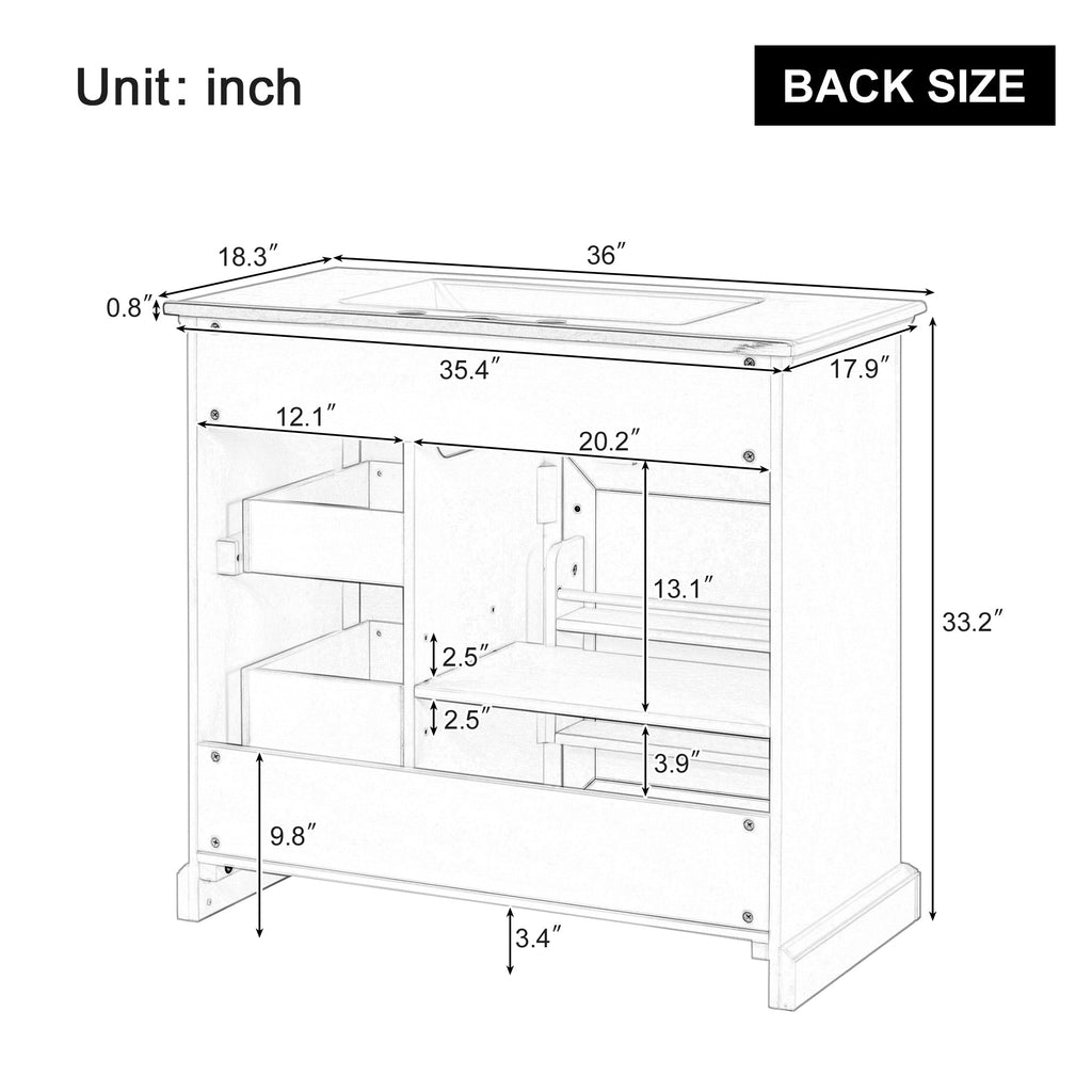 36" Bathroom Vanity with Ceramic Sink and Storage - Grey
