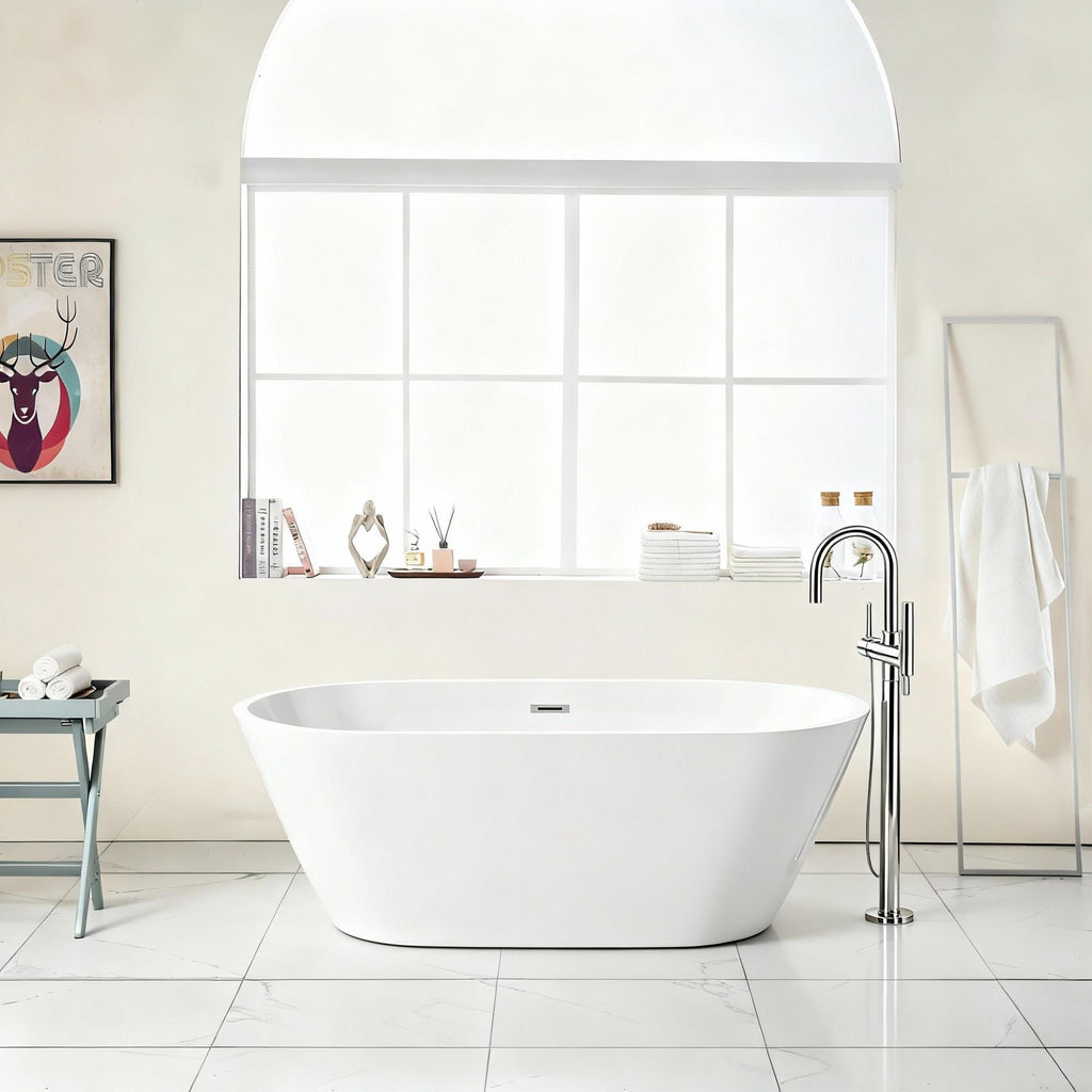 Gloss Freestanding Soaking Bathtub with Overflow and Drain - White