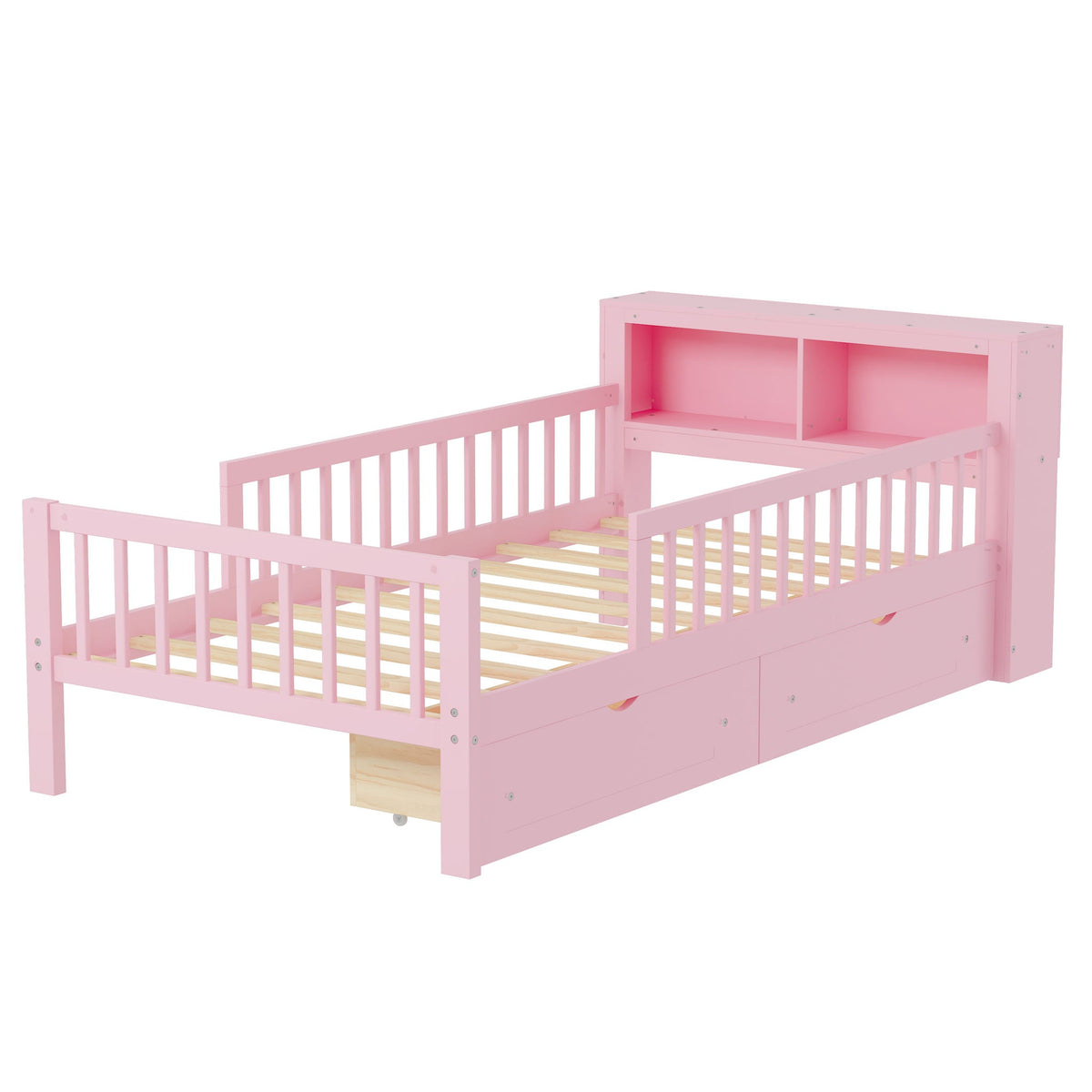 Twin Storage Bed with Headboard Rack & Under-Bed Drawers - Multiple Colors