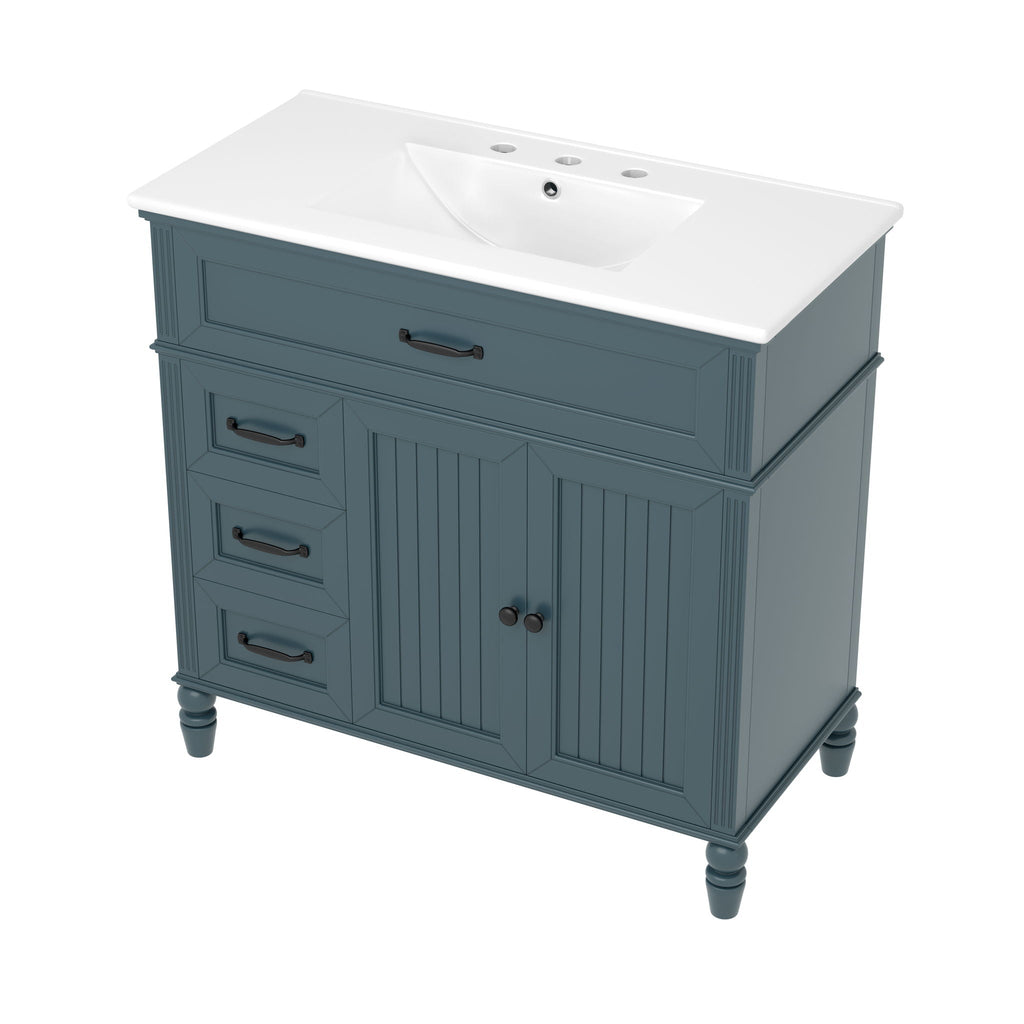 Bathroom Vanity With Sink and Drawers - Freestanding Solid Wood Cabinet