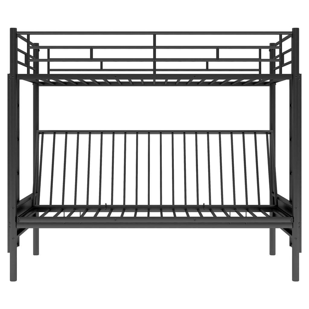 Twin Over Full Bunk Bed with Convertible Futon Sofa - Black