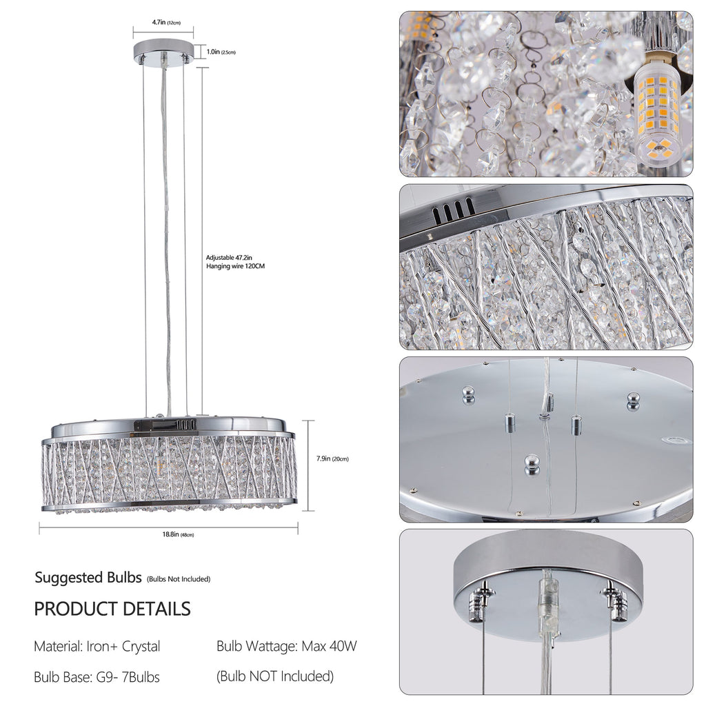 Modern Crystal Chandelier with Crystal Accents - 19 Inch