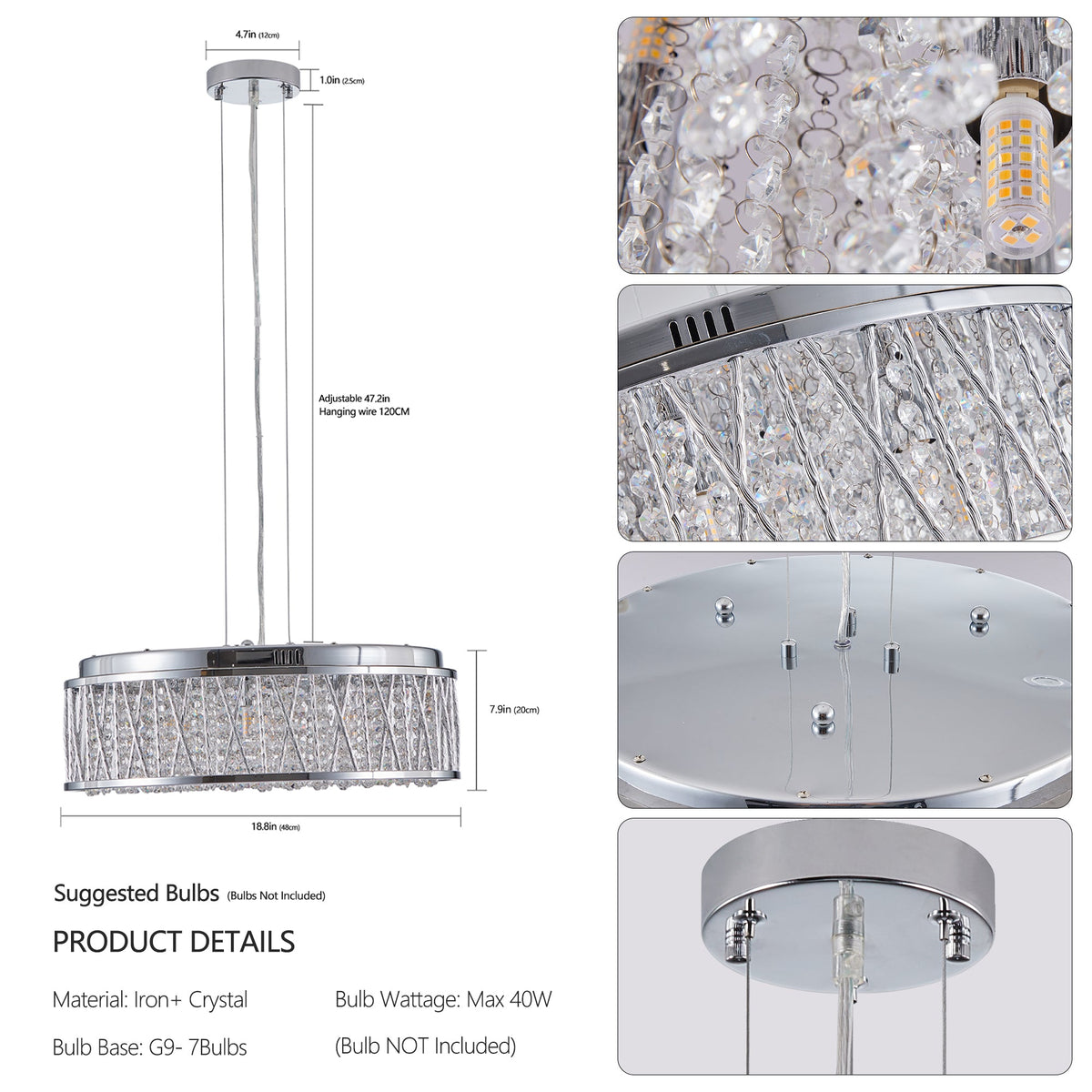 Modern Crystal Chandelier with Crystal Accents - 19 Inch