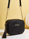 Quilted PU Leather Crossbody Bag with Tassel