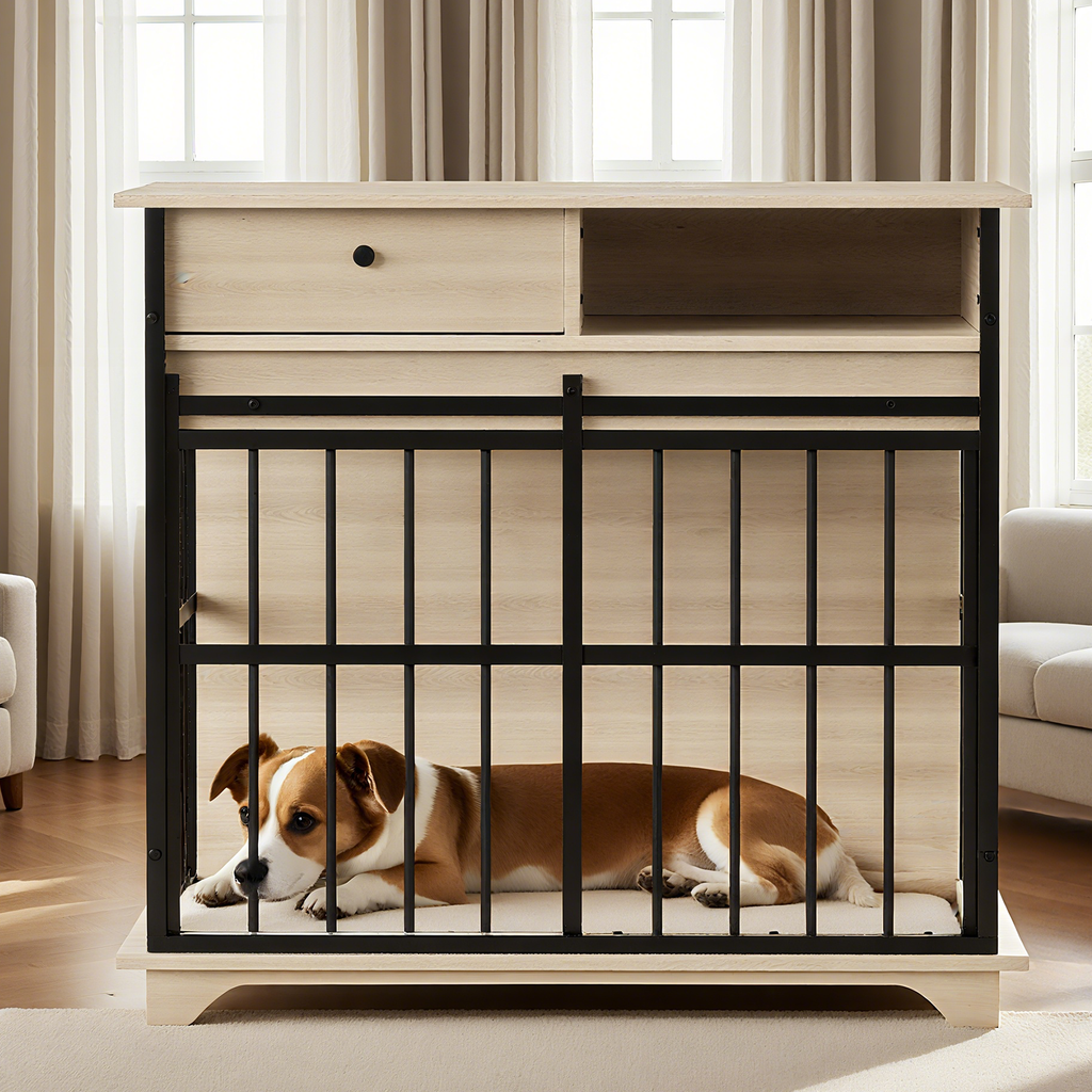 Dog Cage Furniture for Small Dogs with Modern Style - Black+Natural or Walnut+Black