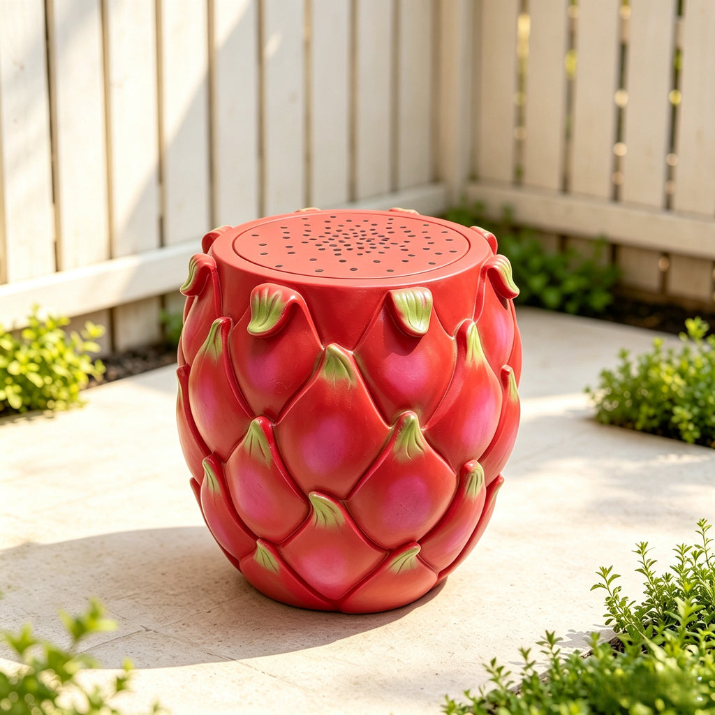 Oversized Resin Dragon Fruit Stool with Sturdy Resin Construction - Red