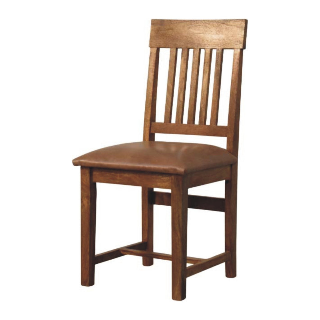 Solid Wood Leather Slatted Dining Chair with Slatted Back – Brown