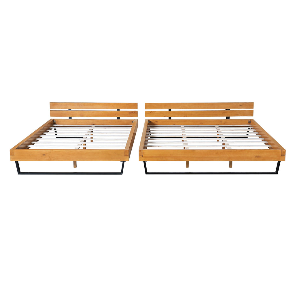Pine Wood King Bed Frame with Iron Accents - Natural/Black