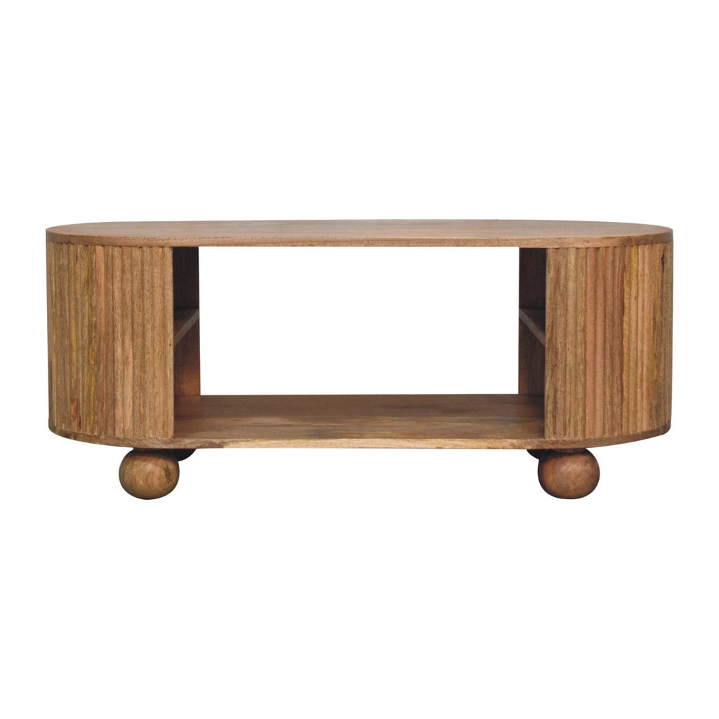 Solid Wood Soba Ball Coffee Table with Open Storage - Natural Oak