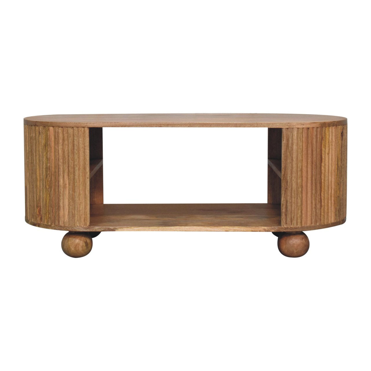 Solid Wood Soba Ball Coffee Table with Open Storage - Natural Oak