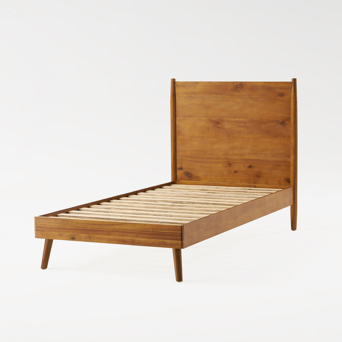 Solid Wood Platform Bed with Mid-Century Style - Twin, Acacia