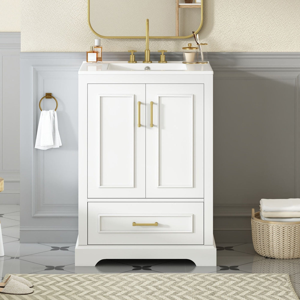 Bathroom Vanity with Sink and Soft Close Doors - White, Black, Green, or Gray