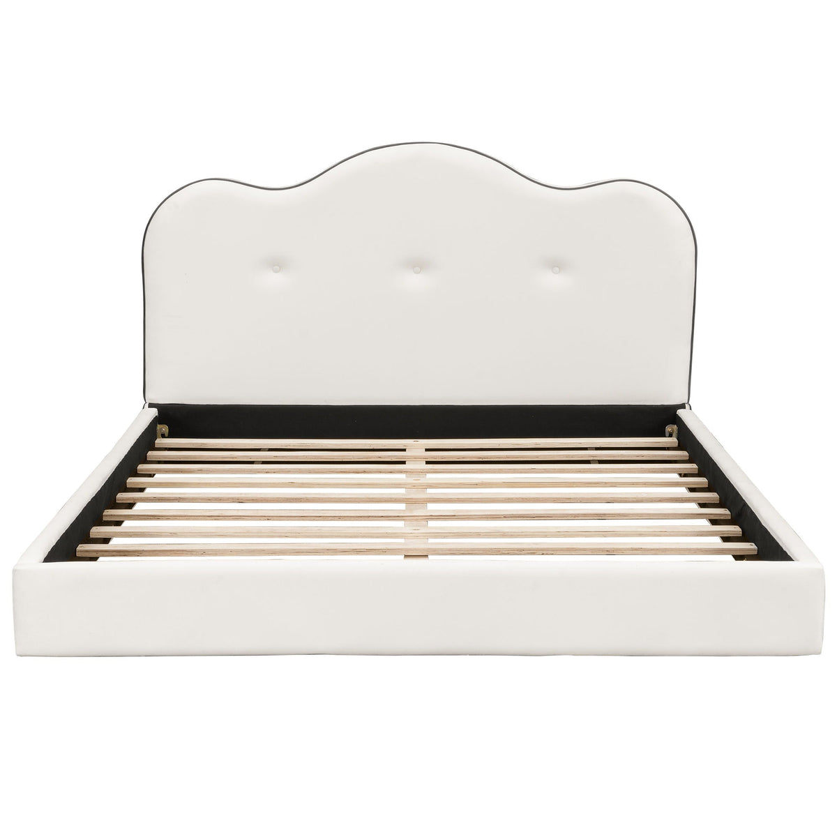 Upholstered Platform Bed with Sturdy Frame and Headboard - White