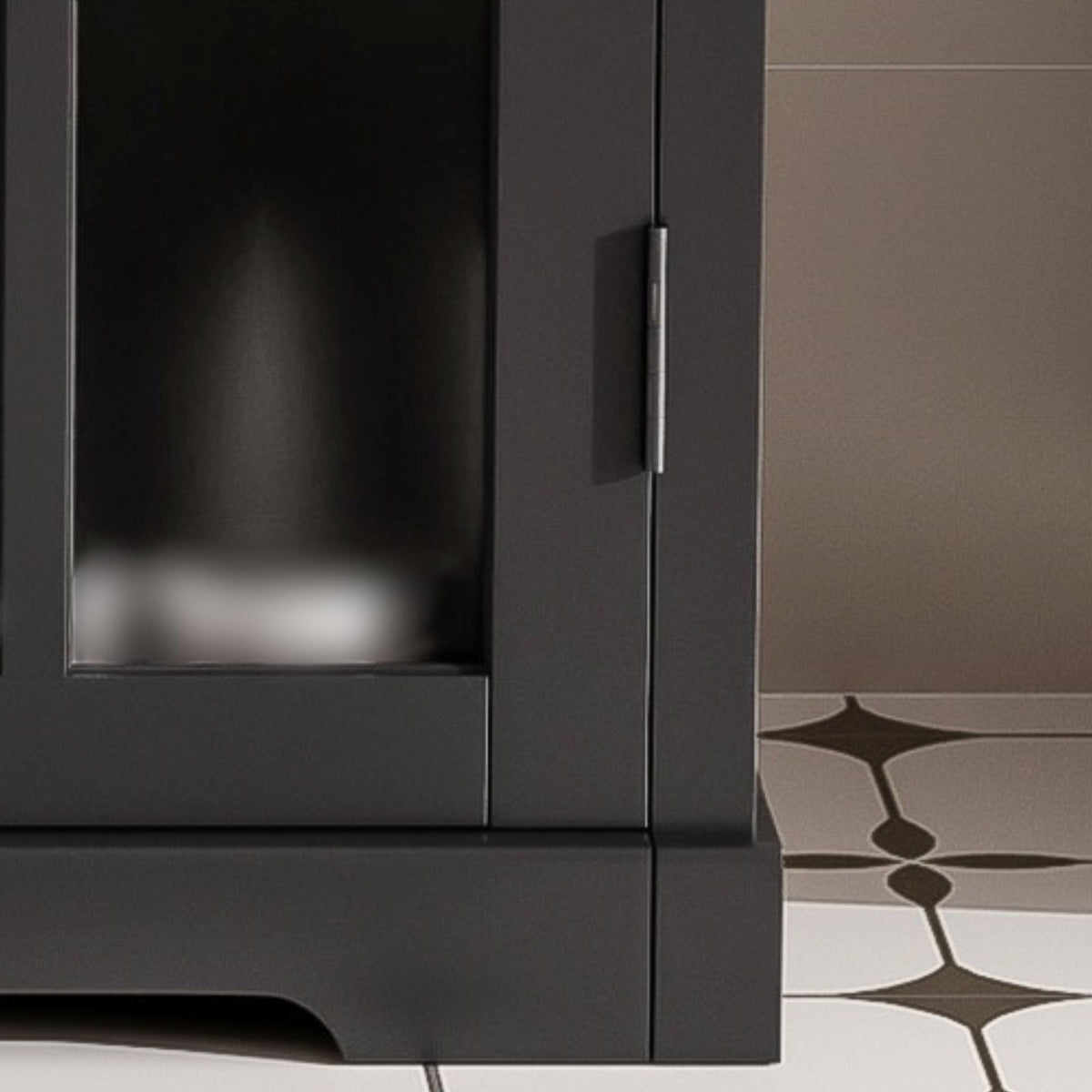 Modern Bathroom Vanity With Ceramic Sink, Tempered Blurred Glass Doors