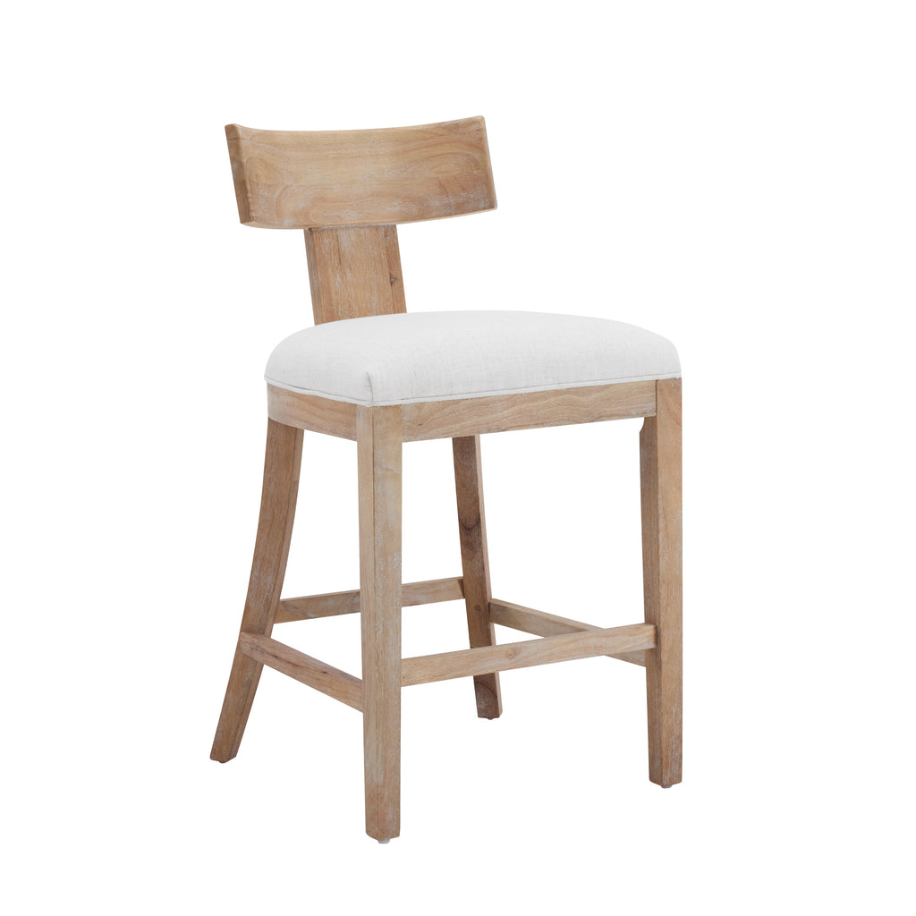 27" Upholstered Counter Stools Set of 2 with Solid Rubber Wood Frame - Beige & Natural