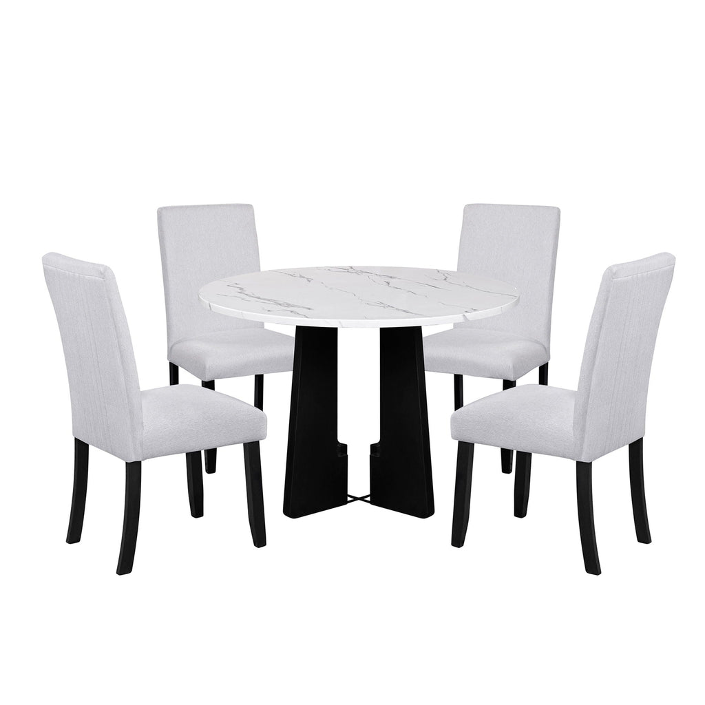 5 Piece Round Dining Table Set with Upholstered Chairs - Black or White