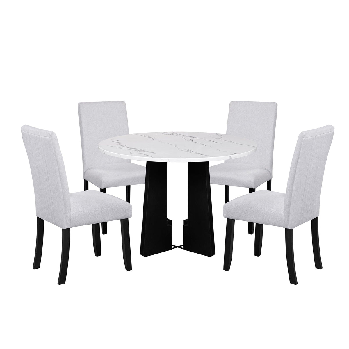 5 Piece Round Dining Table Set with Upholstered Chairs - Black or White