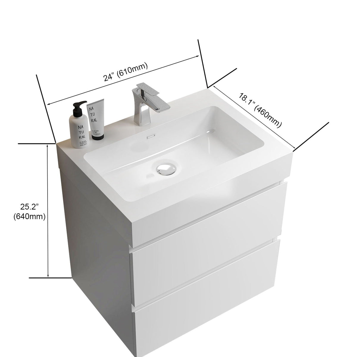 Modern Floating Bathroom Vanity with Large Storage - White or Black