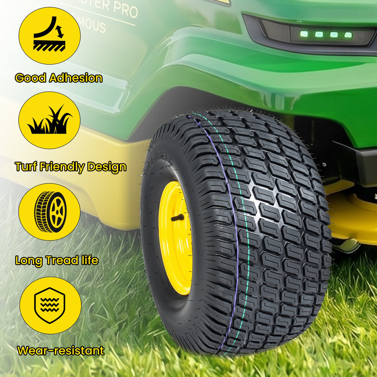 Heavy Duty Lawn Mower Tire and Wheel Assembly Set - 2 Pieces