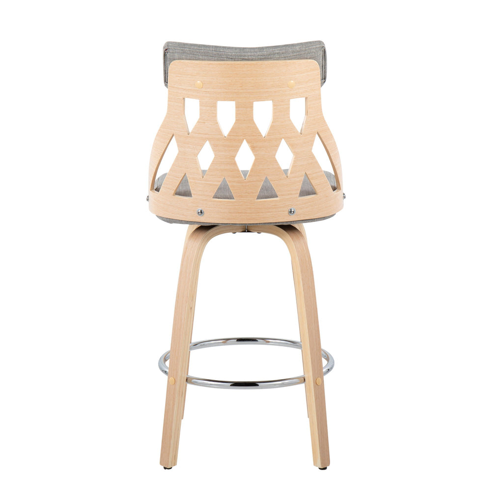 Mid-Century Modern Counter Stool with Lattice Back - Natural / Light Gray