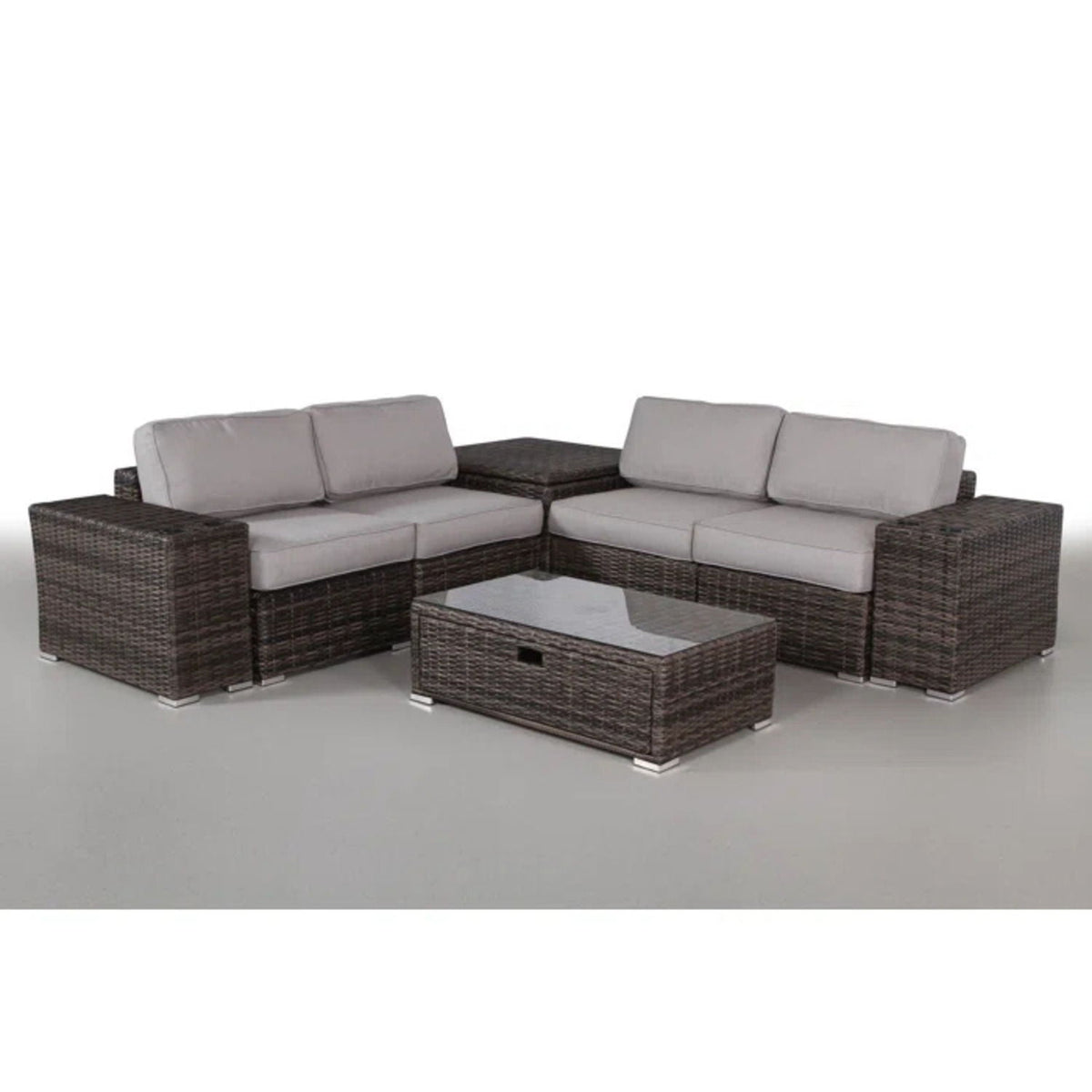 Modern Patio Rattan Sectional Set with Cushions - Multiple Set Options
