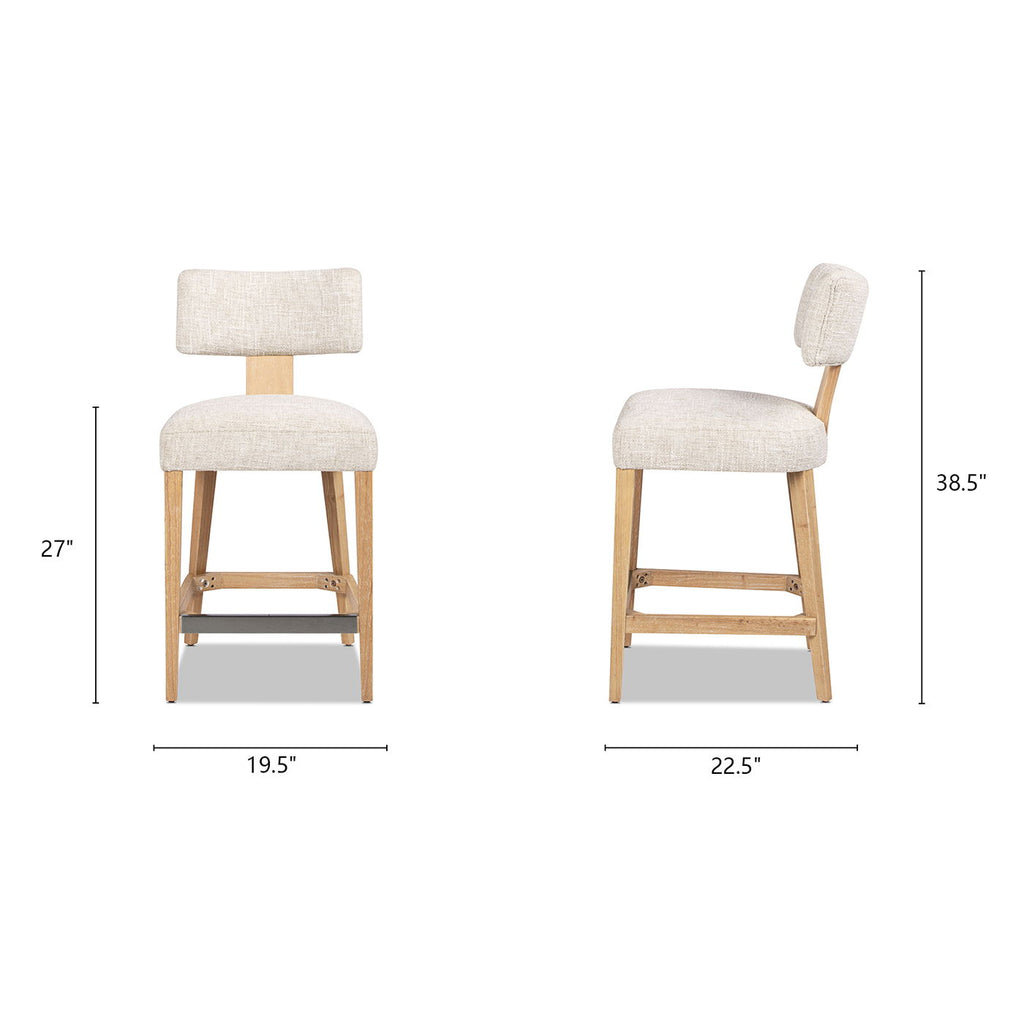 Round Arched Upholstered Counter Stool Set with Open Back - Travertine Beige