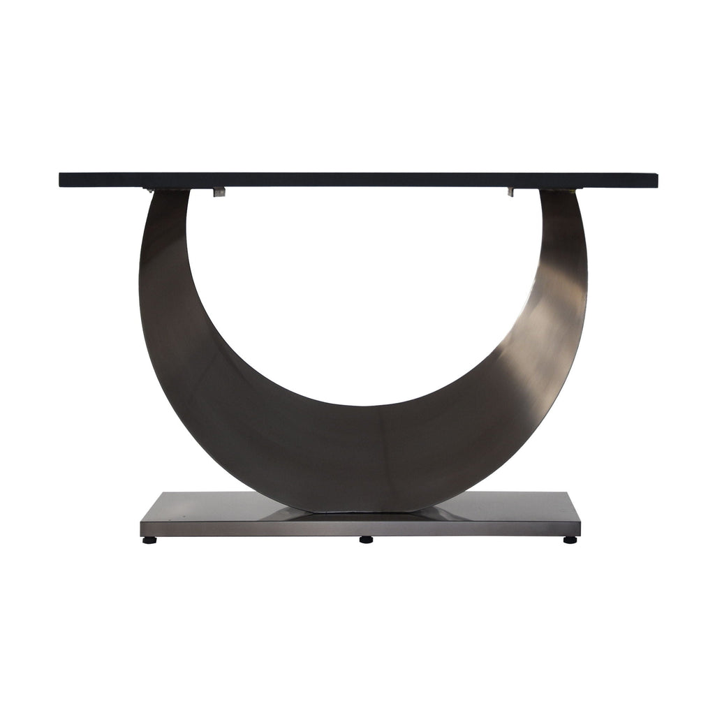 Modern Artificial Stone Dining Table with Crescent-Shaped Metal Legs - White
