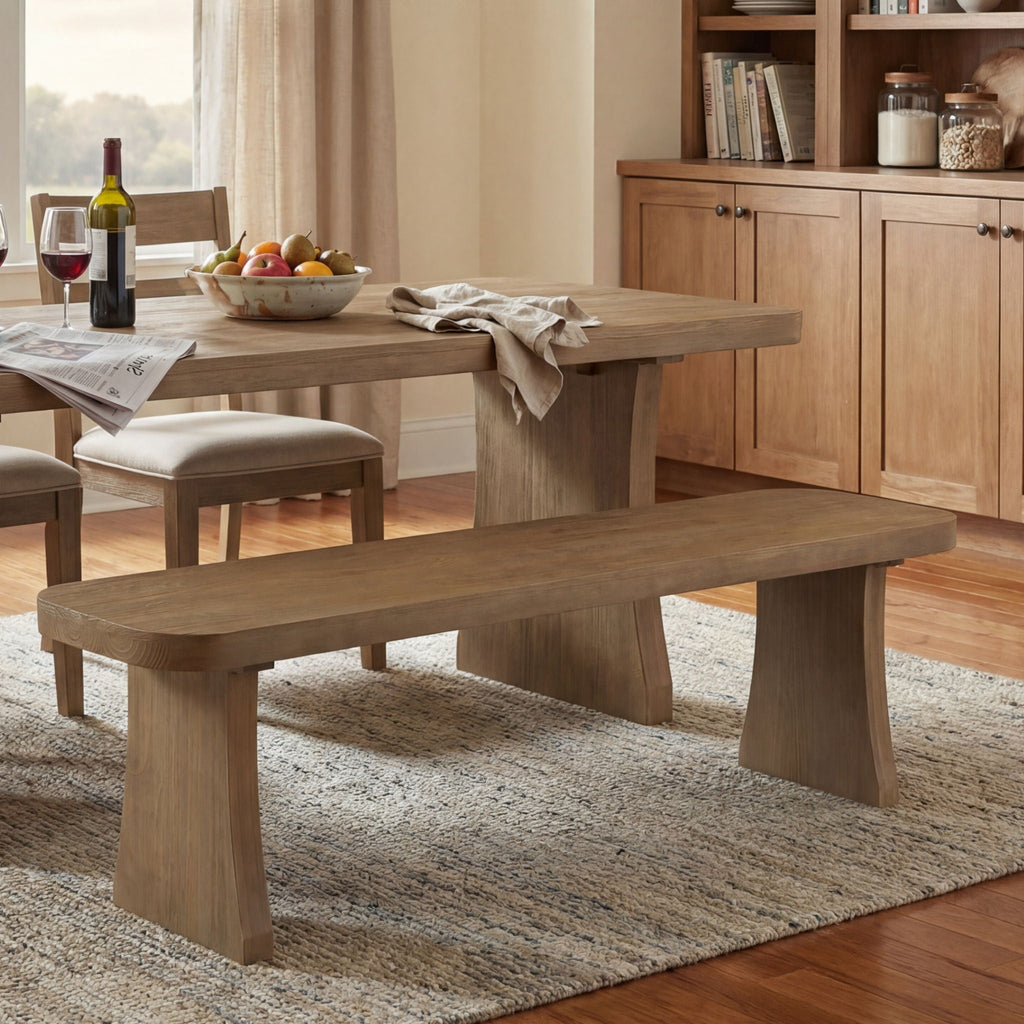 Pine Indoor Dining Bench with Solid Wood Construction - Natural