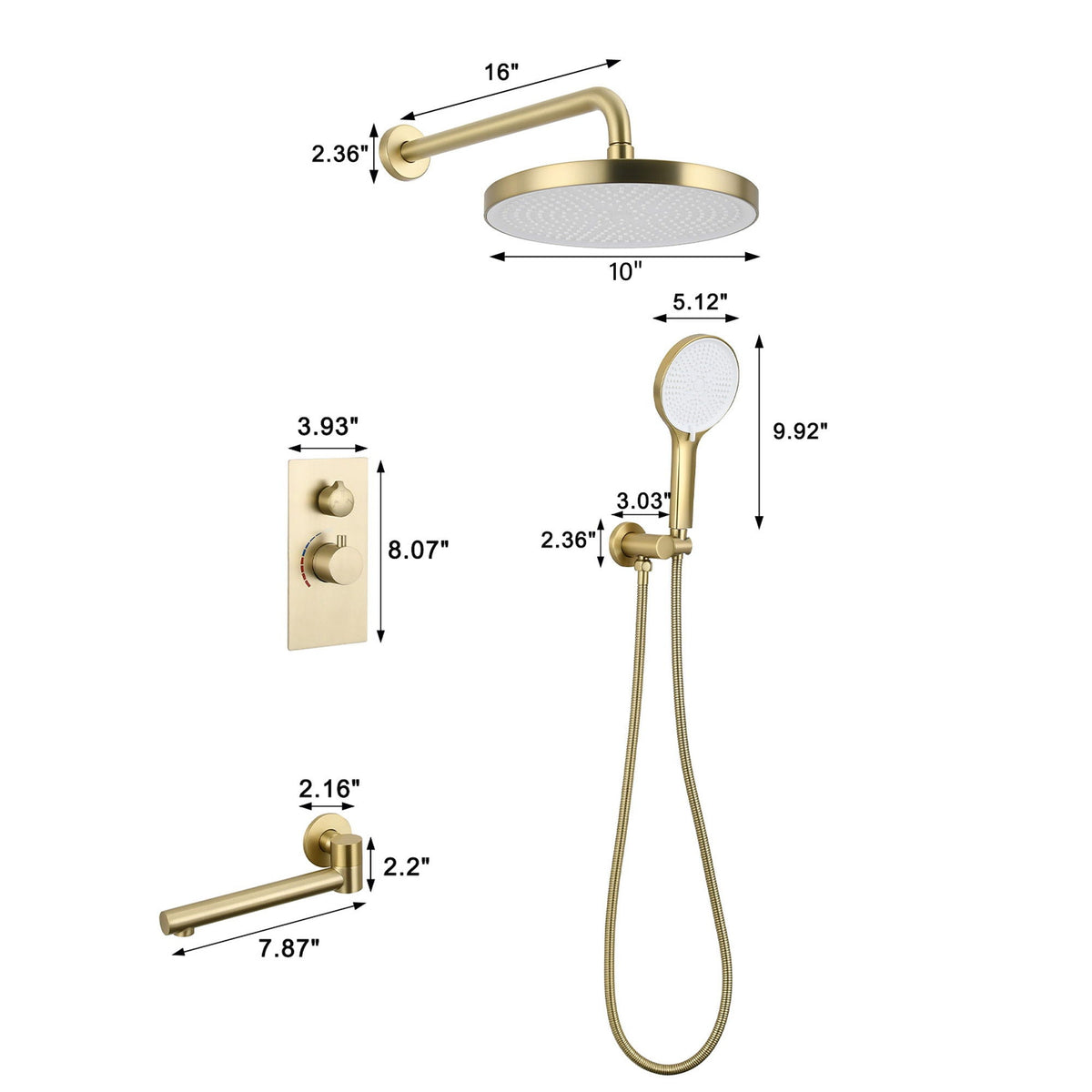 10" Shower System Set with Control Valve – Solid Brass – Gold or Black
