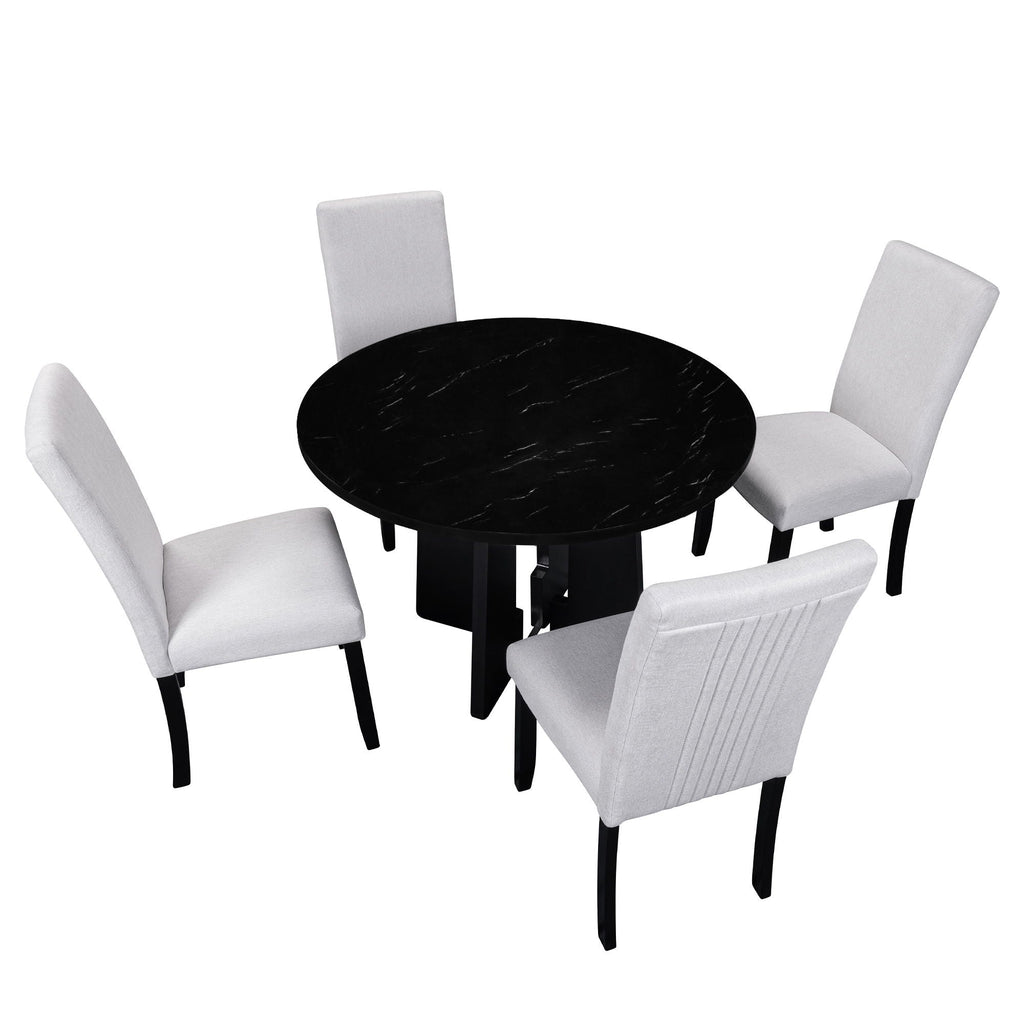 5 Piece Round Dining Table Set with Upholstered Chairs - Black or White