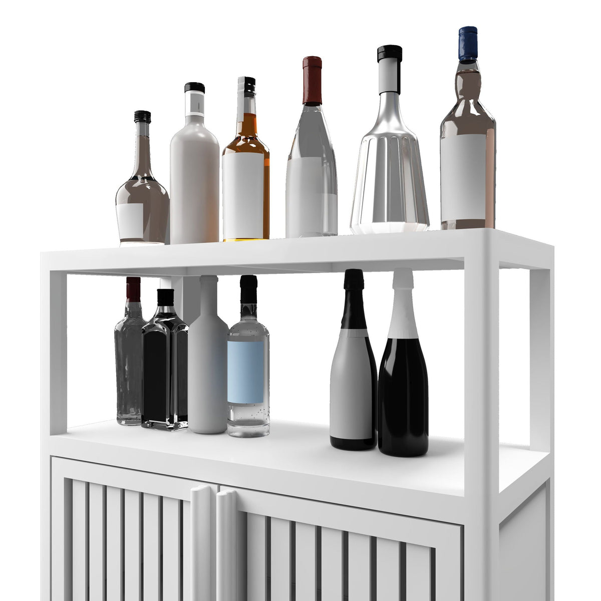 Bamboo Large Capacity Storage Cabinet with Shelves - White