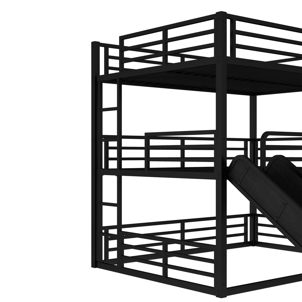Queen Over Queen Triple Bunk Bed with Slide - Metal Frame