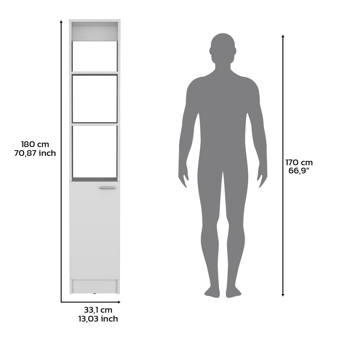 White Linen Cabinet with Adjustable Shelves - 1 Door, 6 Shelves