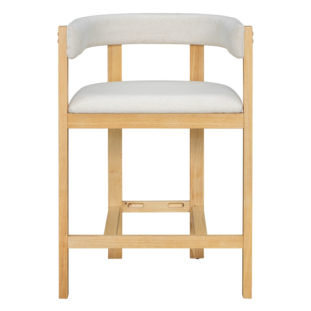 Counter Stool Set of 2 with Curved Solid Wood Backrest - Beige