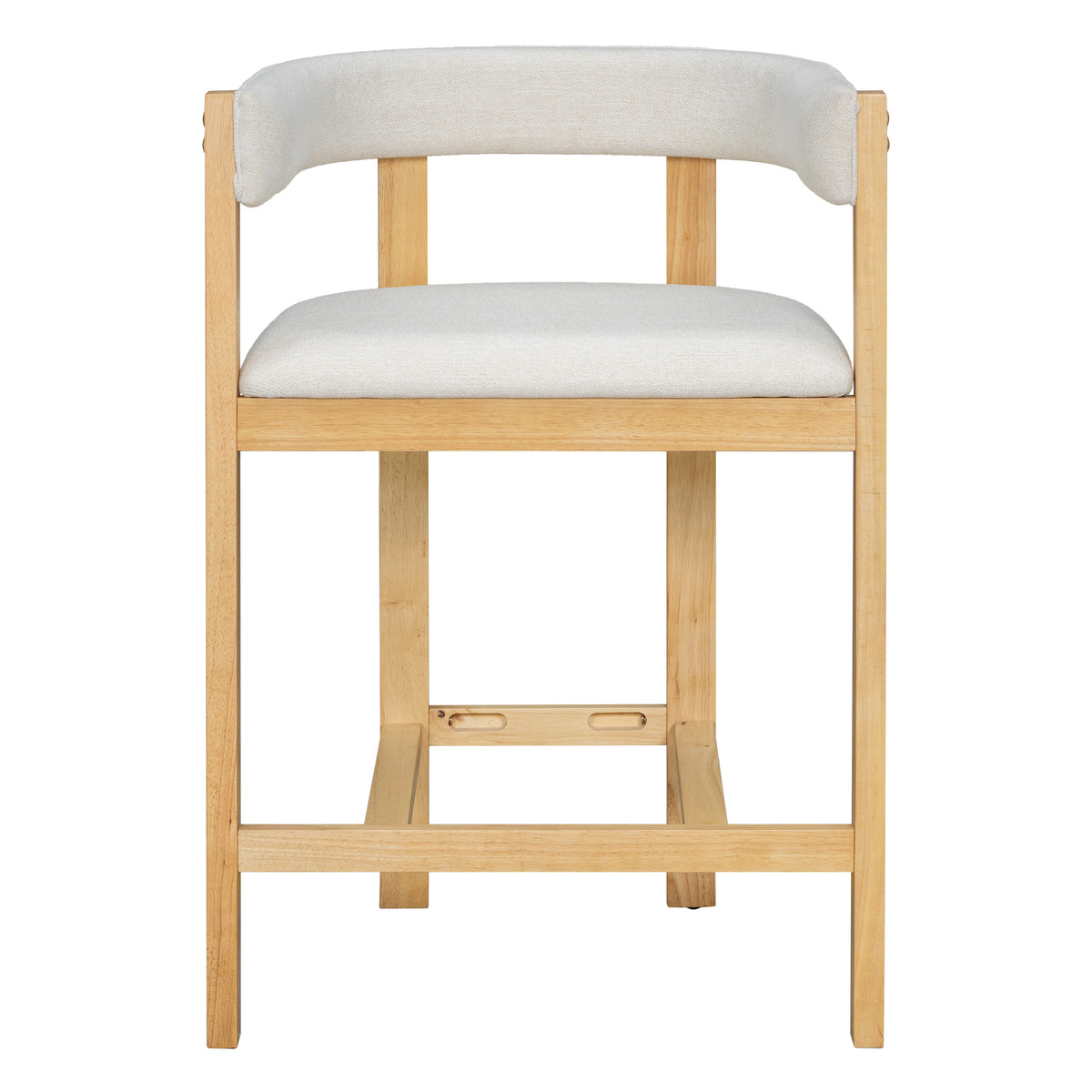Counter Stool Set of 2 with Curved Solid Wood Backrest - Beige