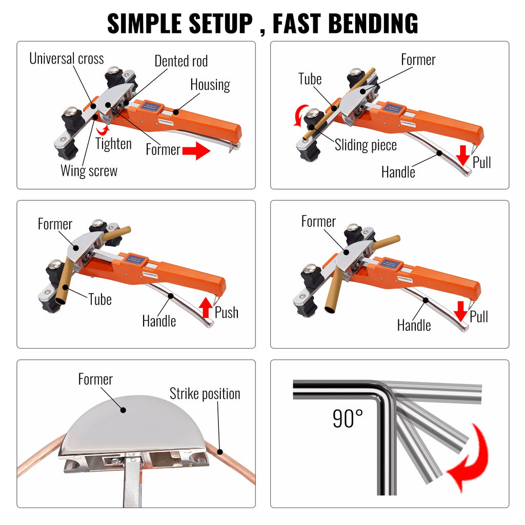 Pipe Tube Bender with Ratchet & Cutter - 1/4" to 7/8" O.D.