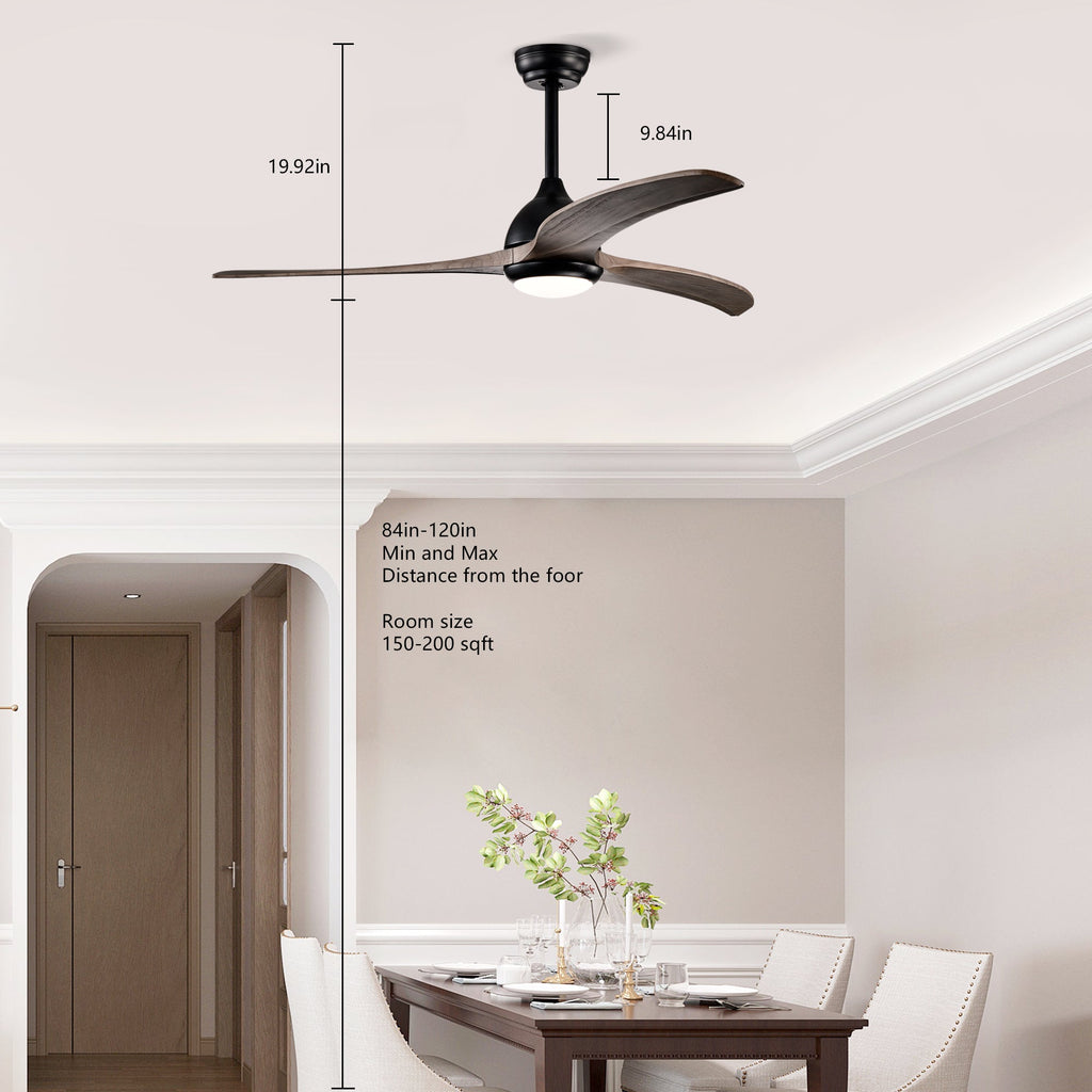52" Ceiling Fan with Solid Wood Blades and Remote - Matte Black