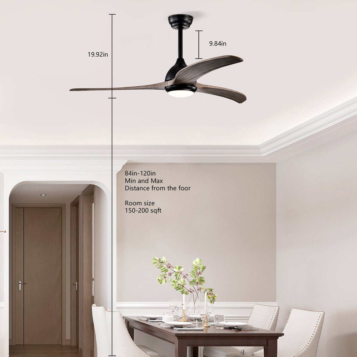 52" Ceiling Fan with Solid Wood Blades and Remote - Matte Black