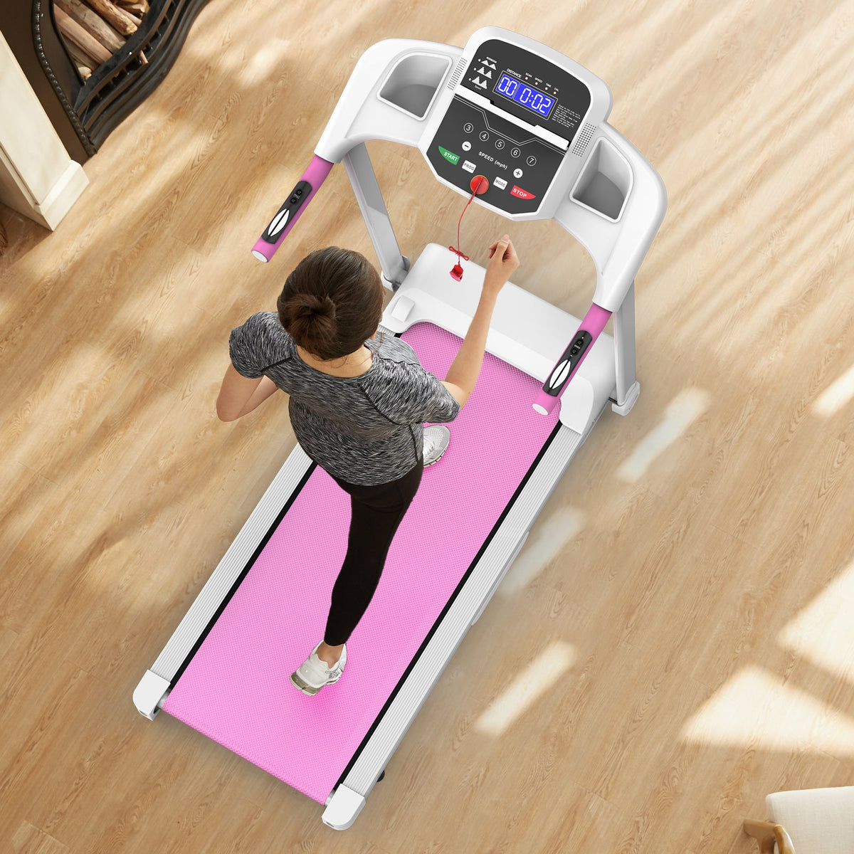 Foldable Treadmill with 2.5HP Motor - White+Pink