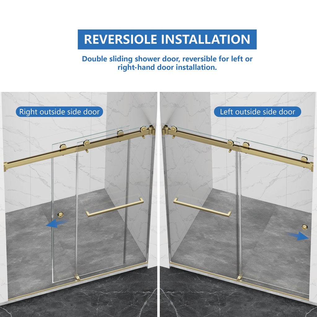 Frameless Shower Door with Double Sliding Design - Brushed Finish