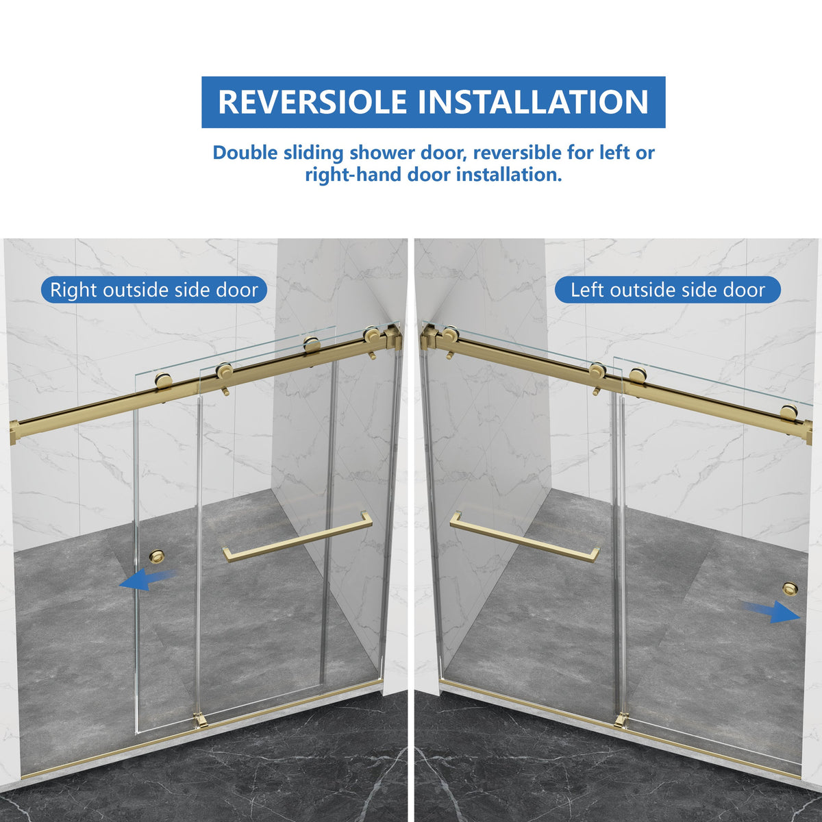 Frameless Shower Door with Double Sliding Design - Brushed Finish