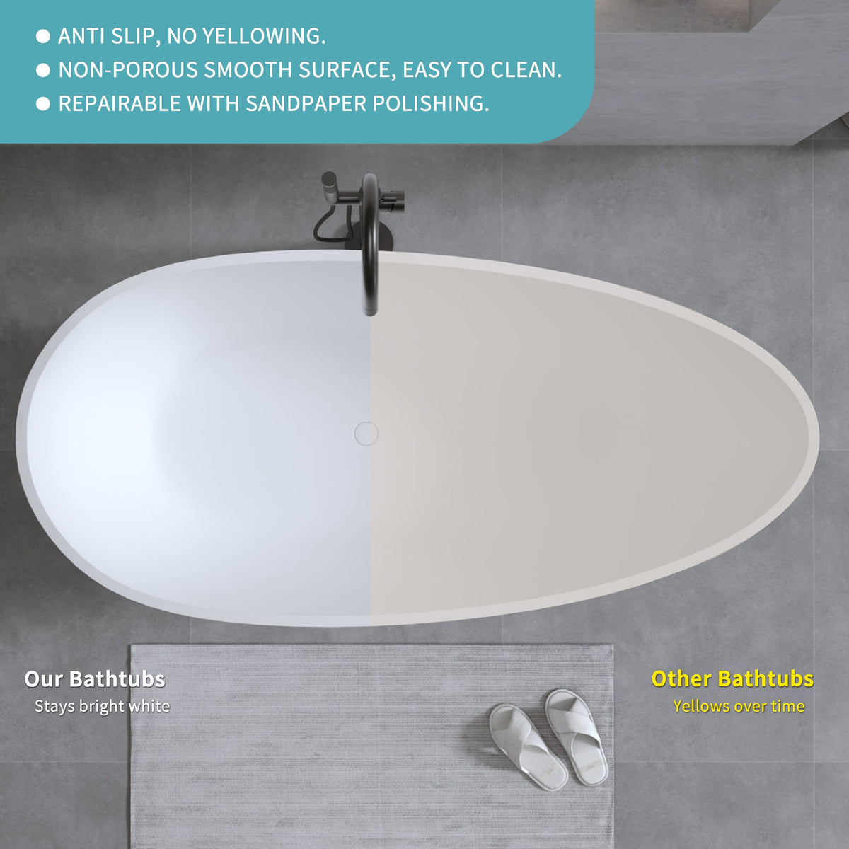 59'' Solid Surface Matte Freestanding Bathtub