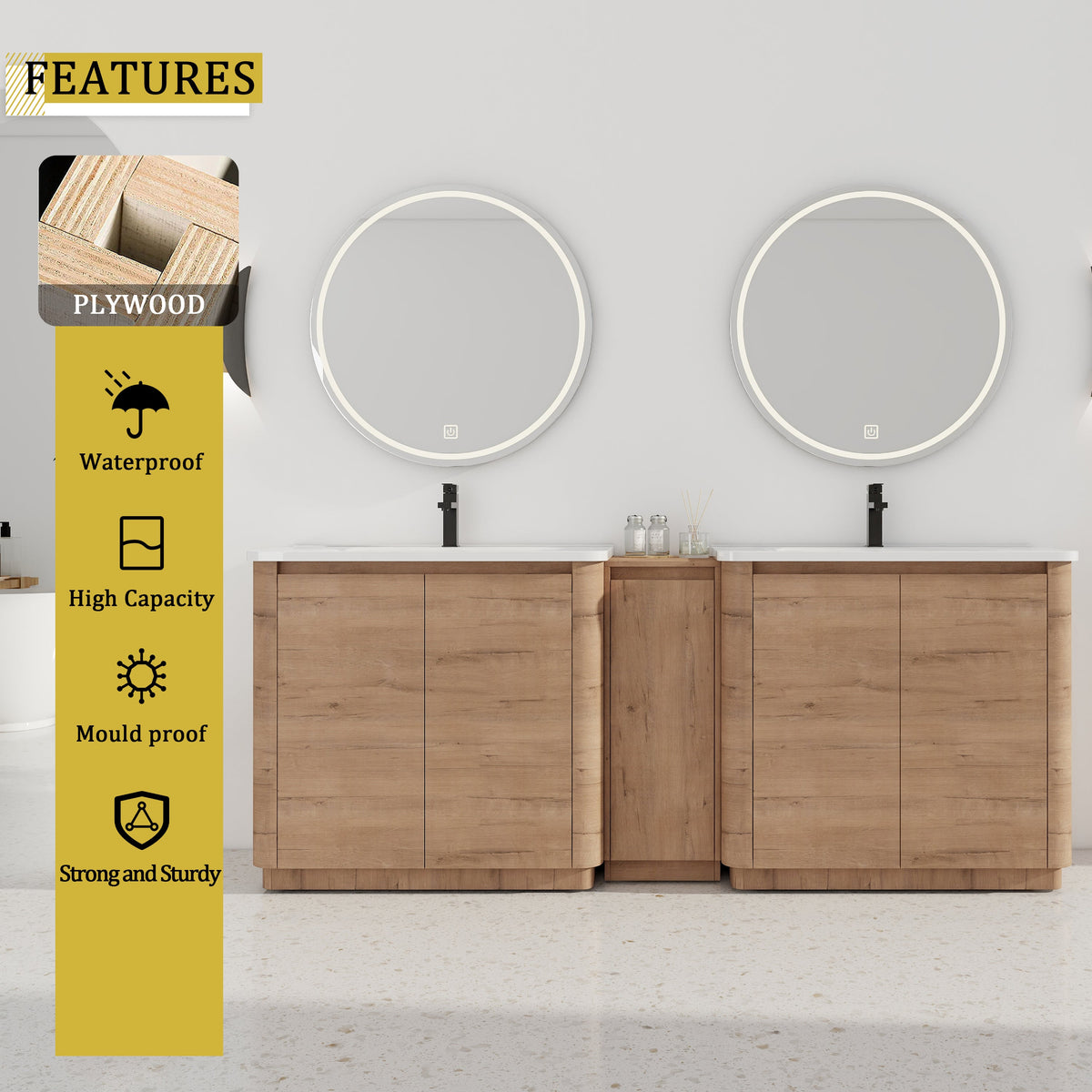 84'' Freestanding Bathroom Vanity with Ceramic Sink - Imitative Oak