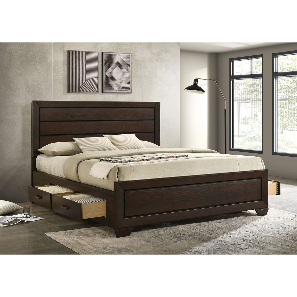 Dark Brown Storage Bed with Side Drawers - Modern Engineered Wood